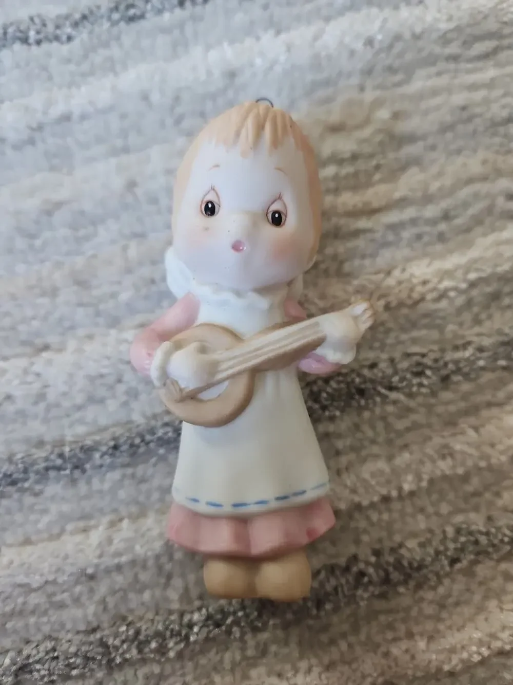 Vintage Betsey Clark Angel Porcelain Ornament Hallmark 1984 Banjo Girl Pink